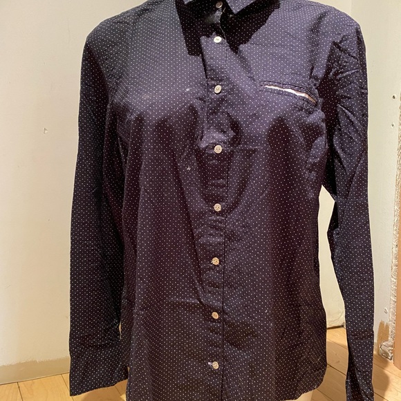 Navy and white polka dot button down - Picture 1 of 7